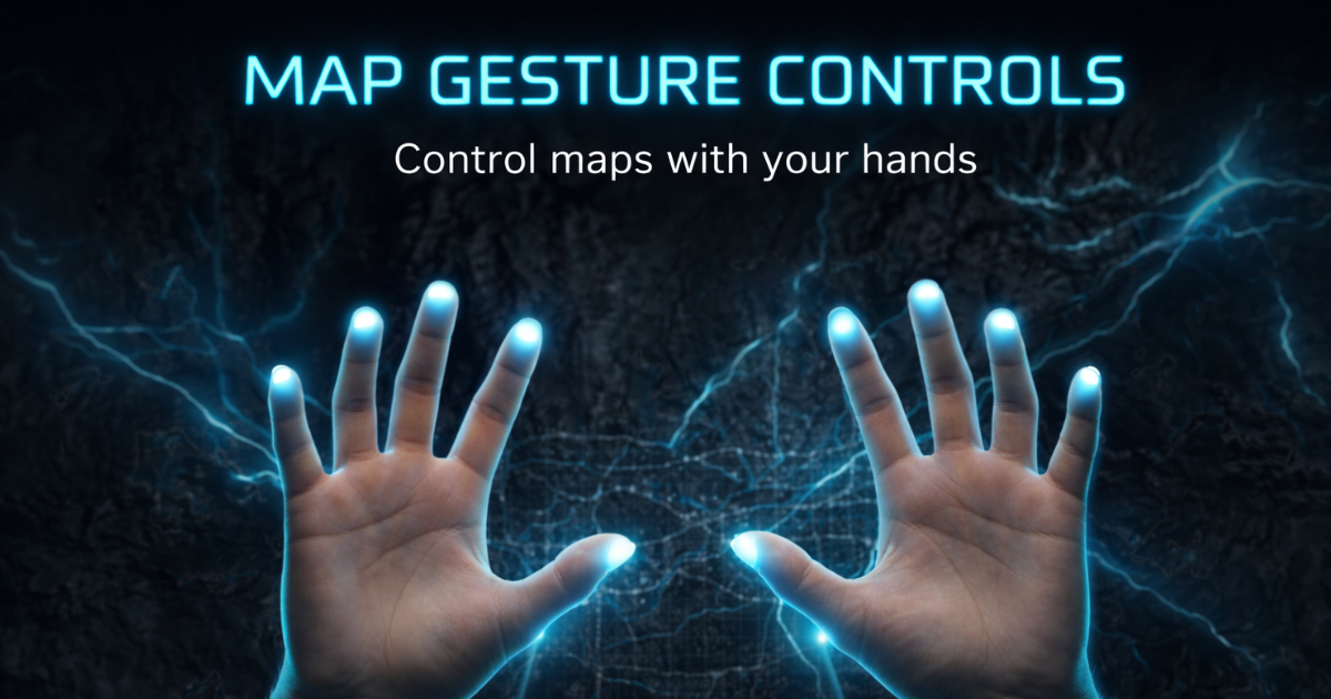 Hand gesture controlling an OpenLayers map - pan with a fist, zoom with two open hands, powered by MediaPipe in the browser